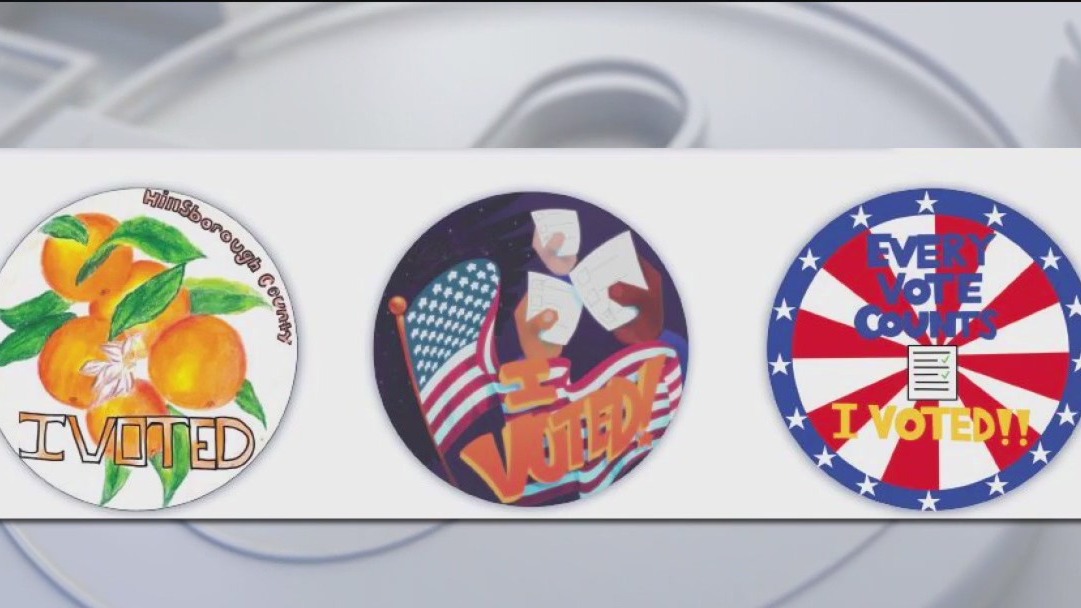 Students creating 'I Voted' stickers for upcoming elections